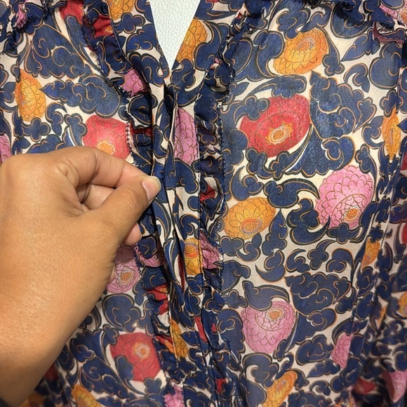 SALONI Pixie Floral Long Sleeve Dress Ruffle 100% Silk Fall Preppy - Picture 11 of 11